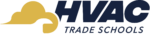 Logo with the text HVAC Trade Schools and a stylized gold cloud design on the left.